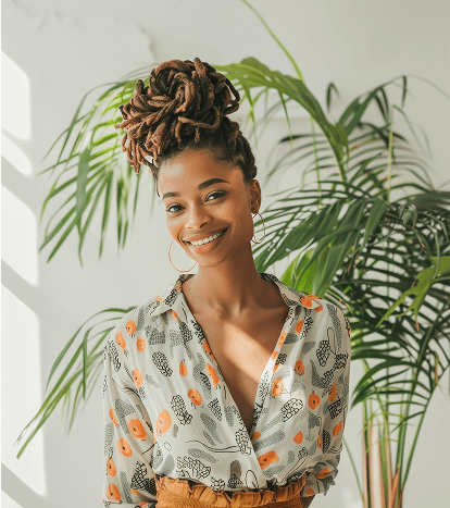 medium shot beautiful woman with braids